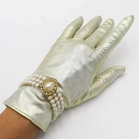 Deadstock Metallic Gold Wrist Gloves XS Wedding Bridal Gloves Costume - Picture 1 of 5